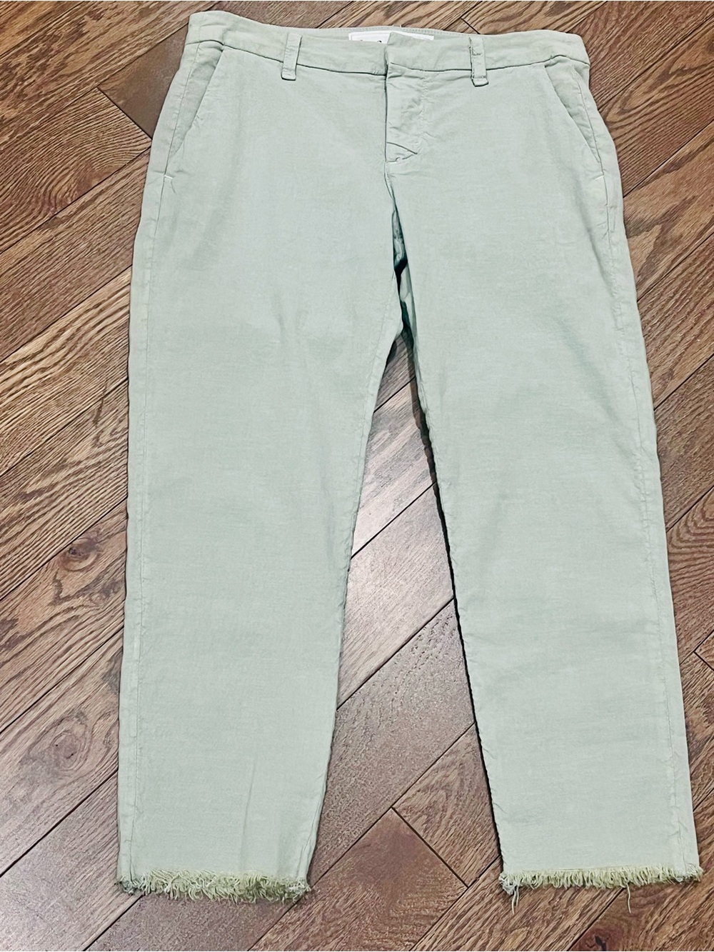 Frank & Eileen Wicklow Italian Chino Pants Womens 4 Sage Green Raw Hem Cropped